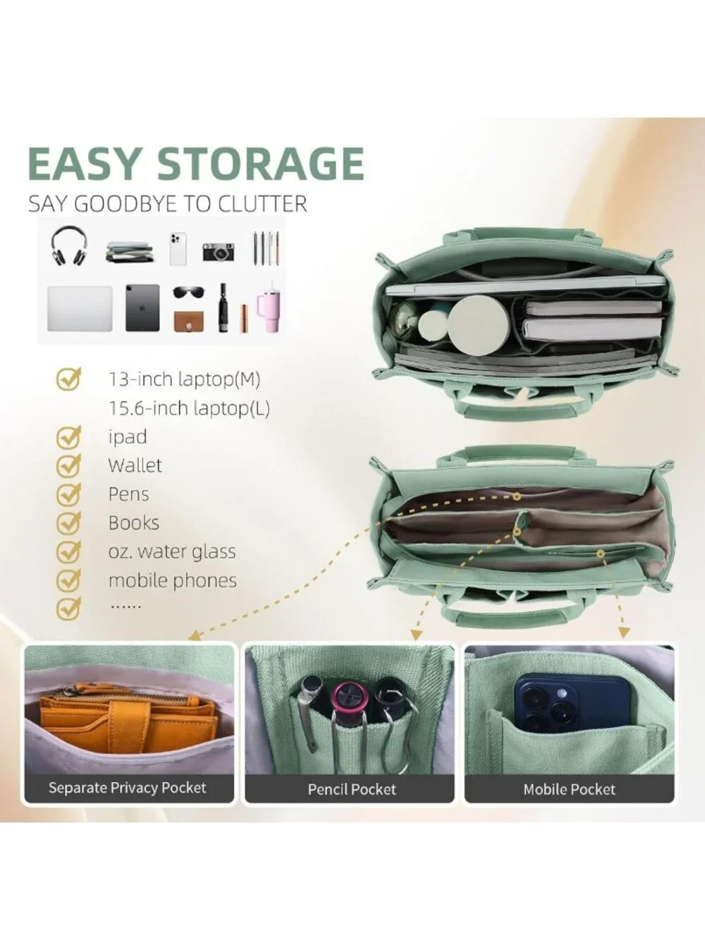 Stylish Multi-Compartment Canvas Tote Bag for Women - Perfect for Work & Travel